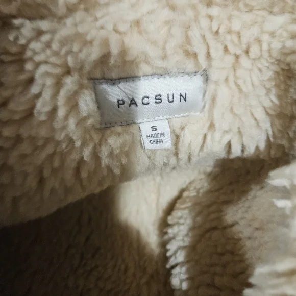 PACSUN Faux Leather Sherpa Moto Jacket. Brown/cream. Size Small - Picture 6 of 16